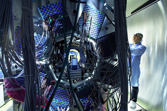 Cabling-up the semiconductor tracker for ATLAS, one of the four enormous detectors for the Large Hadron Collider at CERN, starti